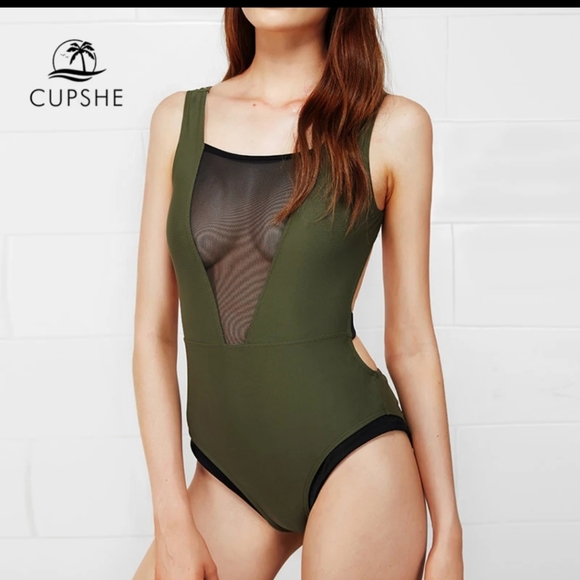 NWT CUPSHE Army Green One Piece Swimsuit Large - Picture 10 of 13